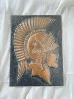 Retro trójai katonai fej réz falidísz plakett