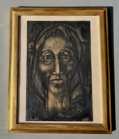 Krón Jenő: Expresszív portré! Szén! Tus!