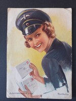 Postbotin: Női postás – német propaganda tábori képeslap, Kékes Pál hadnagytól 202/46