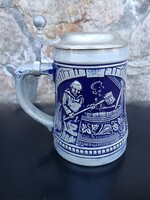 ​Staffel kobaltkék kőcserép söröskorsó - Sörfőző szerzetes relief - W. Germany