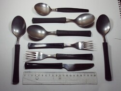 Retro műanyag nyelű evőeszköz készlet része kés, villa, kanál - 8 db - GDR kelet-német gyártmány