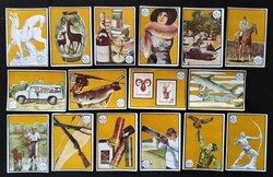 GYC38f  /  1971 Vadászati világkiállítás gyűjtői gyufacímke 16 db-s teljes sor