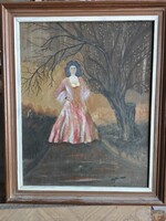 Hajdú Imre festménye.Piros ruhás hölgy.