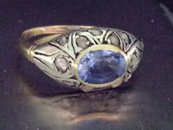 Antik zafír gyémánt köves arany gyűrű