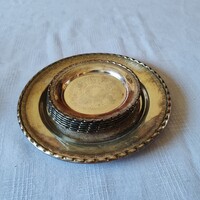 7 db-os svéd, ezüstözött pohár alátét, bonbon készlet