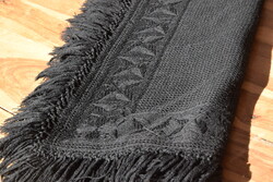Antik régi népi vastag gyapjú kendő vállkendő BERLINER népviselet viselet fekete 183 + rojt
