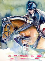Rider - watercolor painting -Lovas-, akvarell festmény