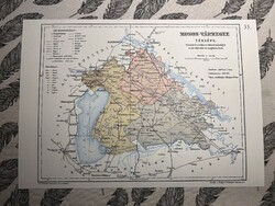 Moson vármegye térképe 35. Kogutowicz 1905 Történelmi Magyarország Reprint