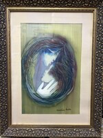 Macskássy Izolda (1945-2021) Anya gyerekével Selyemkollázs