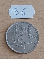 SPANYOLORSZÁG 25 PESETA 1980 (82), Réz-nikkel, I. János Károly, FIFA labdarúgó-világbajnokság B6