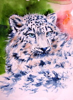 Kovács Anna Brigitta:Snow leopard cub-  watercolor painting - Hópárduc kölyök - akvarell festmény
