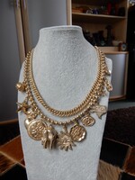 Gilded American Costume Jewelry Necklace with Dangling Decorations