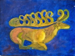 XX. sz. Magyar festő  Vajda Lajos:Modern fantáziaállat festmény