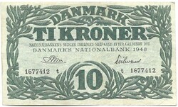 10 kroner korona 1948 Signo Priim Dánia 3.