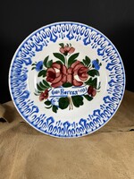 Antik régi Borcsa feliratos Hollóházi falitányér