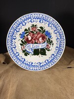 Antik régi Erzsi feliratos Hollóházi falitányér