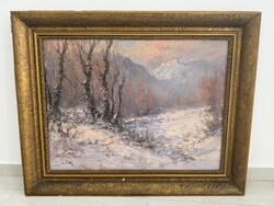 Csabai Pántl László winter landscape painting picture forest interior