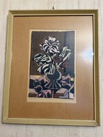 Egyedi, modern szignózott grafika (Angela Alexander / Jane Ellis) – virágcsendélet