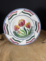 Antik régi tulipános Wilhelmsburgi Magyar zászlós falitányér