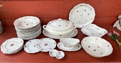 Zsolnay porcelán étkészlet gyönyörű  apró ritka virág mintás levesestál tányér pecsenyés koretes