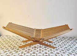 Vintage Mid-Century Modern harmonika fa gyümölcskosár, ritka retró kínálótál, skandináv stílusú