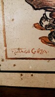 ALKUKÉPES - Faragó Géza, részvény szalámi, karton 29x39cm., reklámtábla