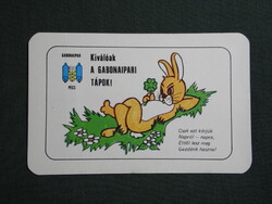 Kártyanaptár,Pécs,gabona malomipari vállalat,grafikai,nyúl,1985,  (2)  ,sérült,