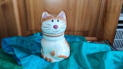 Cukortartó, cicás kerámia, kézzel festett.