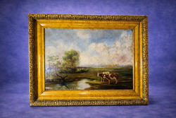 Alkonyi legelő csendje - Olajfestmény