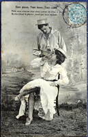 Antik Bergeret fotó képeslap  - kacér hölgy , cigaretta ,  fiatalember