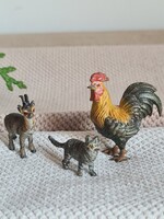 Antik bécsi bronz hidegen festett miniatűr szobrocskák gyűjtői Vienna 1800/1900 cica zerge kakas