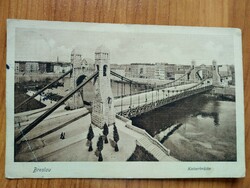 Régi képeslap, ma Lengyelország, Breslau, Wroclaw, Kaisernrücke, Függőhíd, 1913