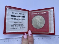 -AX195- Régi 100 Forintos Emlékérem Simon Bolívar Forradalmár Születésének 200. Évfordulójára 1983.