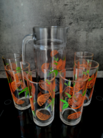 Üveg kancsó + 6 db pohár szett – citrus mintás