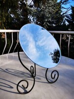 Oval Table Mirror with Wrought Iron Legs