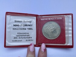 -AX196- Régi 100 Forintos Emlékérem Simon Bolívar Forradalmár Születésének 200. Évfordulójára 1983.