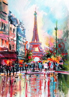 Rainy days in Paris - watercolor painting / Esős napok Párizsban - akvarell festmény