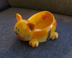 Régi narancssárga macska cica alakú kerámia tárolóedény