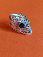 925-ös sterling ezüst árt deco attort mintájú valódi kék zafír köves gyűrű 58,5 méret