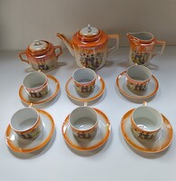 Zsolnay Pécs vintage teáskészlet (1920–40) – keleti jelenetes dekor – teljes, hibátlan szett