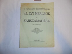 "A Tótkomlósi Takarékpénztár 45. évi mérlege és zárszámadása az 1917 évről"