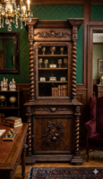 Ornately Carved Antique Renaissance Glass Cabinet