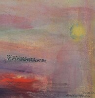 Almásy Aladár (1946-): Hortobágyi látomás, egyedi festmény! Alkony előtt - aláírt, dedikált alkotás