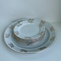 Stadtlengsfeld Német aranyozott levélmintás süteményes porcelán tányér készlet - szett