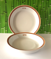 2 DB RETRO ALFÖLDI PORCELÁN SÁRGA-BARNA CSÍKOS "OTE" LOGOS FÖZELÉKES TÁNYÉR