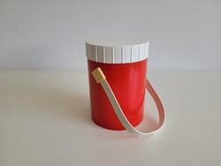 Retro régi üvegbetétes piros fagyis ételes termosz fagylalt edény mid century