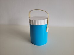Retro régi üvegbetétes kék fagyis ételes termosz fagylalt edény mid century
