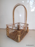 KOSÁR - ALKUKÉPES - FÉM -  FA  - ANTIKOLT - 26 x 20 x 14 cm - NÉGY SARKÁN FA BOJT - SZÉP ÁLLAPOT