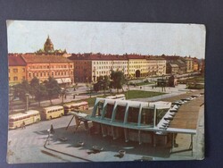 Régi képeslap - Szeged - Marx tér autóbusz állomás