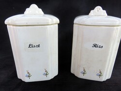 2 db Régi Nagy Méretű Virág Mintás Porcelán Fayance Konyhai Fűszertartó  Liszt-Rizs